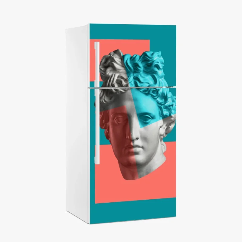 Naklejka na lodówkę duotonalna rzeźba głowy w kolażu