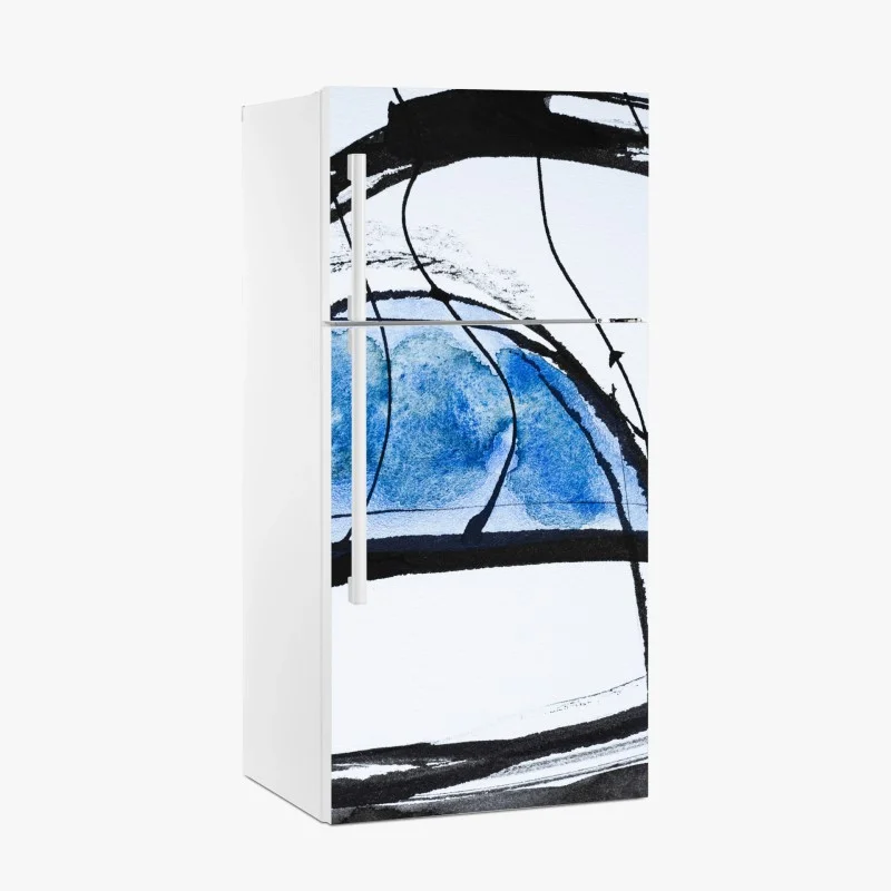 Naklejka na lodówkę niebieska abstrakcja tuszem i akwarelą