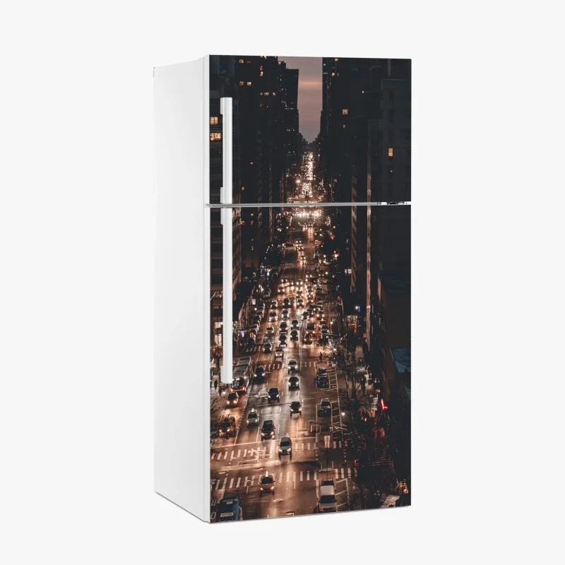 Naklejka na lodówkę Manhattan nocna aleja