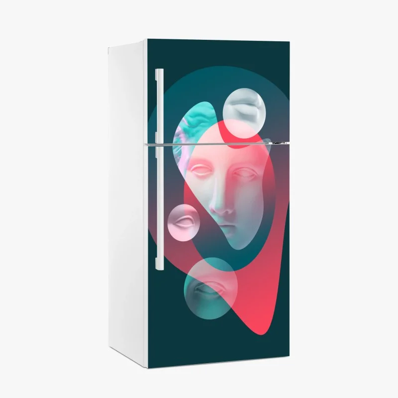 Naklejka na lodówkę surrealistyczna klasyczna twarz w duotonie