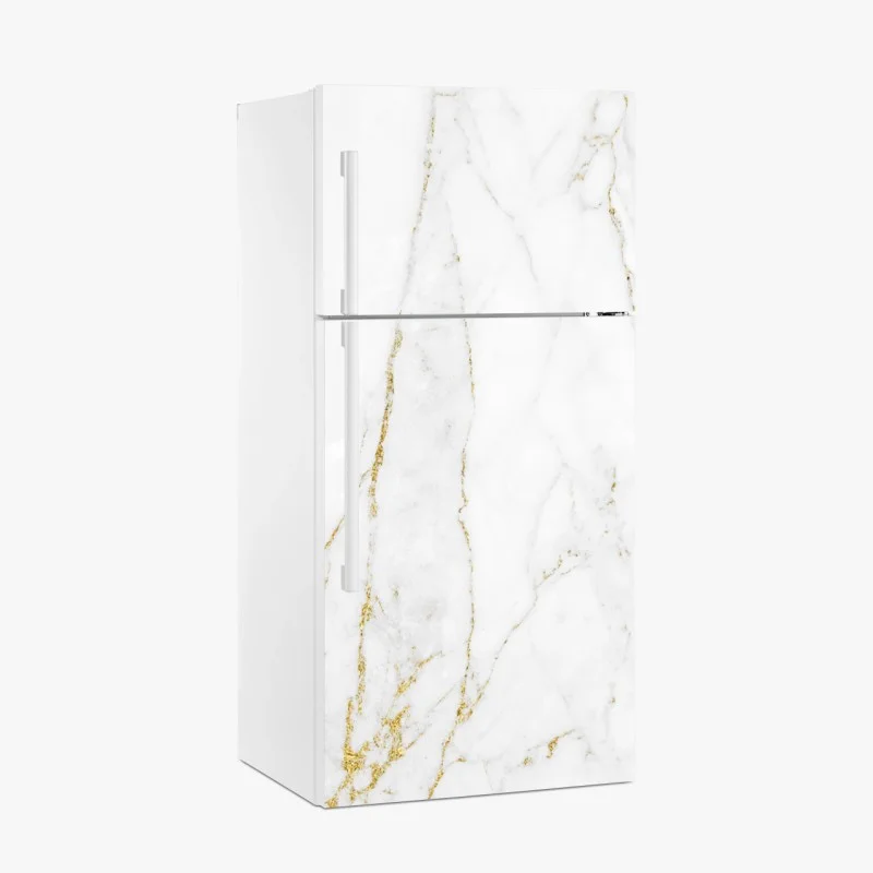 Naklejka na lodówkę biały marmur ze złotymi żyłkami