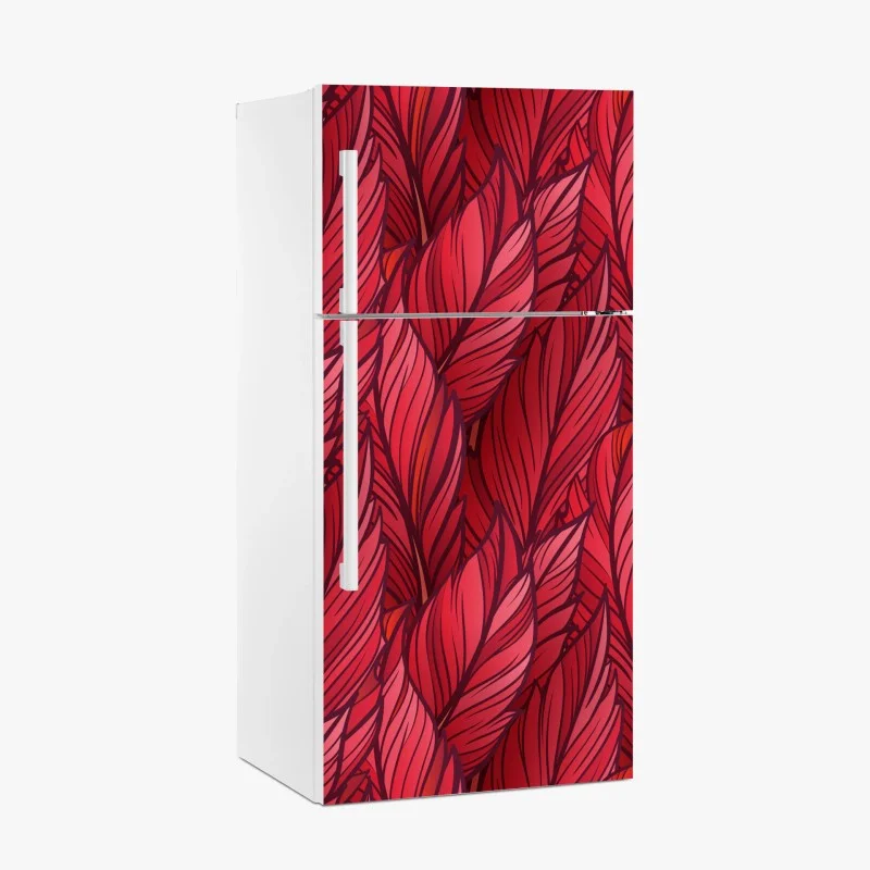 Naklejka na lodówkę czerwony botaniczny wzór liści