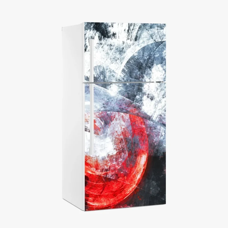 Naklejka na lodówkę dynamiczna czerwona i biała abstrakcyjna kompozycja