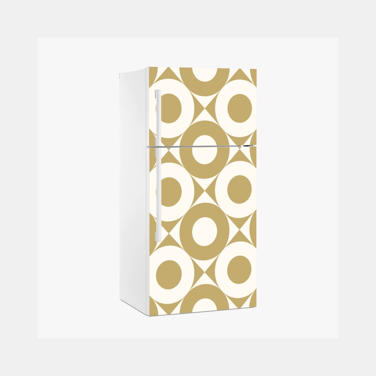 Naklejka na lodówkę złoty geometryczny wzór z kołami – Wallissimo®