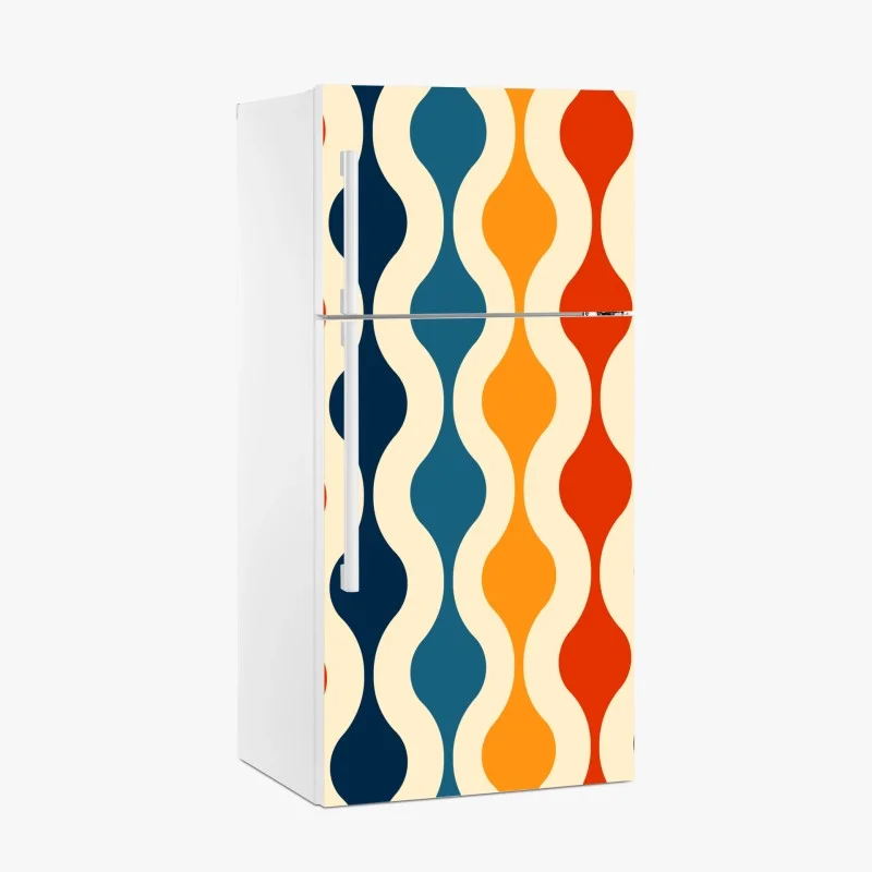 Naklejka na lodówkę retro falisty wzór mid-century