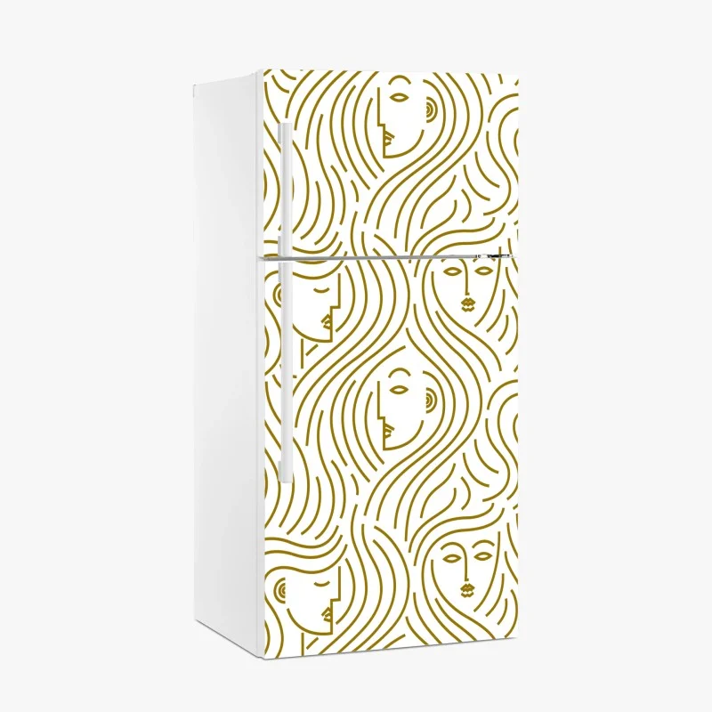 Naklejka na lodówkę złote fale i abstrakcyjne twarze bezszwowy wzór