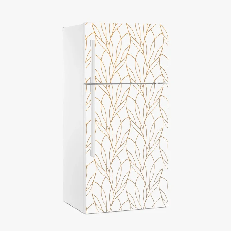 Naklejka na lodówkę złoty wzór liści na białym tle