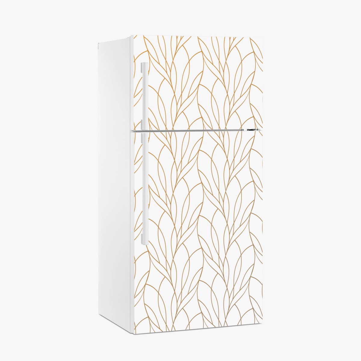 Naklejka na lodówkę złoty wzór liści na białym tle – Wallissimo®