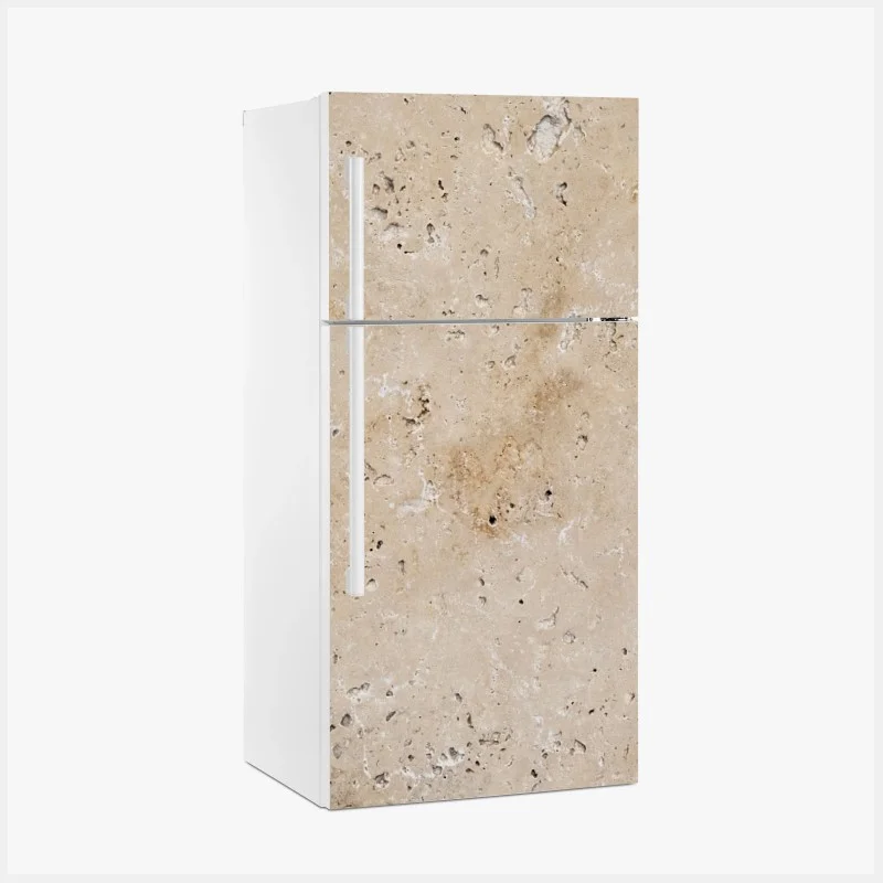 Naklejka na lodówkę beżowa tekstura kamienia travertynu