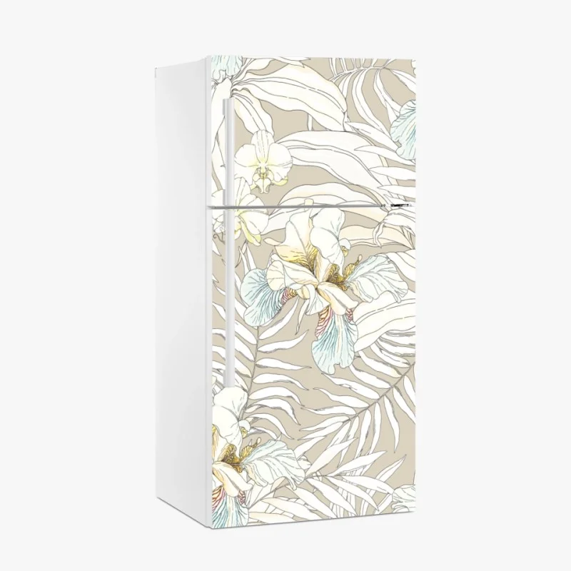 Naklejka na lodówkę tropikalny wzór z kakadu i kwiatami