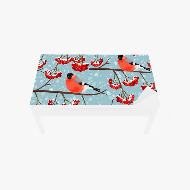 Naklejka na biurko i stół zimowe gile i jarzębina - wzór