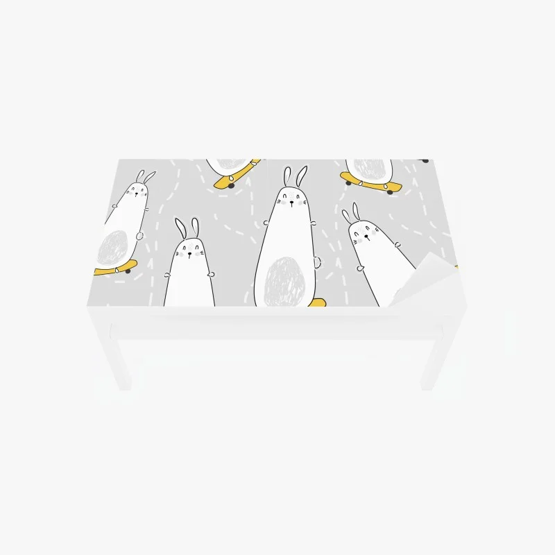 Naklejka na biurko i stół zabawne króliki na deskorolkach