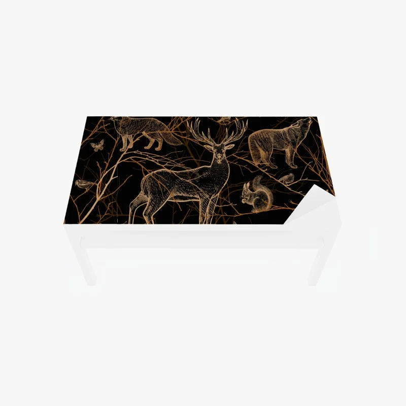 Naklejka na biurko i stół złote zwierzęta leśne na czarnym tle