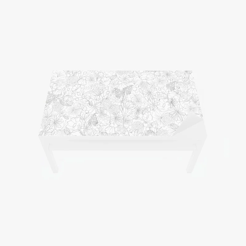 Naklejka na biurko i stół delikatny ręcznie rysowany kwiatowy wzór liniowy