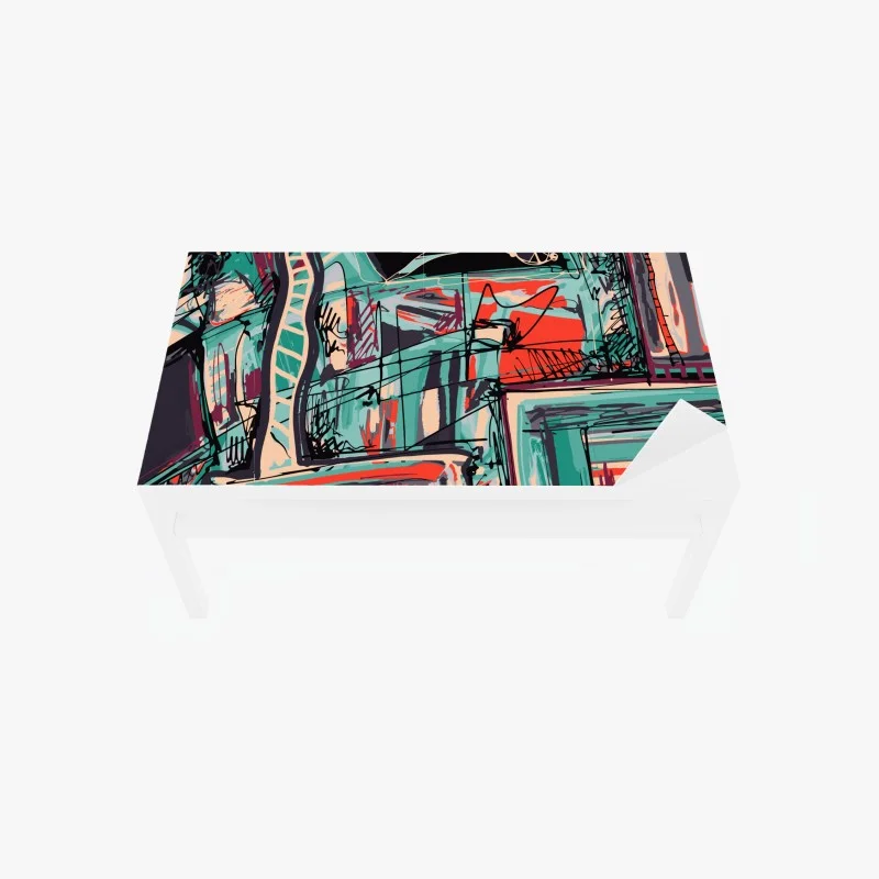 Naklejka na biurko i stół turkusowo-koralowa abstrakcyjna kompozycja