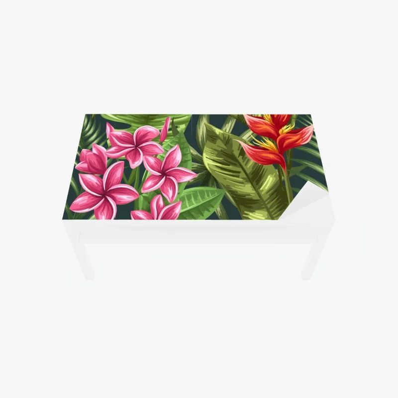 Naklejka na biurko i stół tropikalny wzór hibiskusa i plumerii