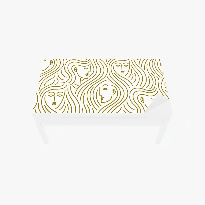 Naklejka na biurko i stół złote fale i abstrakcyjne twarze bezszwowy wzór