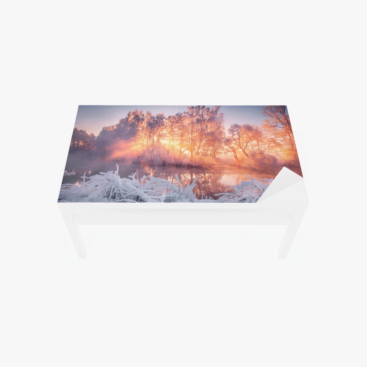 Naklejka na biurko i stół zimowy wschód słońca nad zamarzniętą rzeką – Wallissimo®