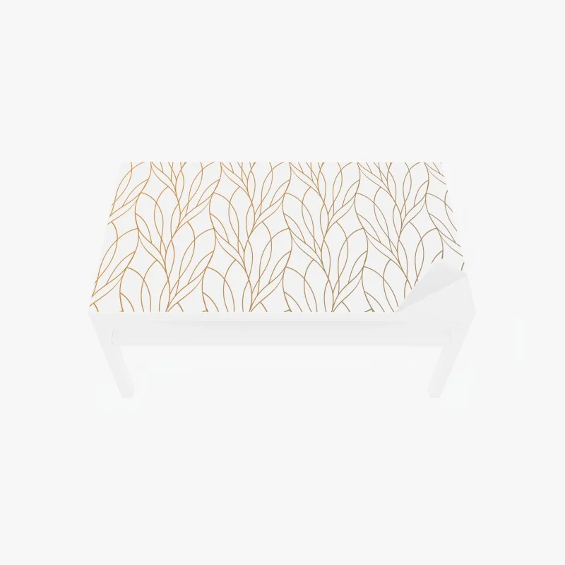 Naklejka na biurko i stół złoty wzór liści na białym tle