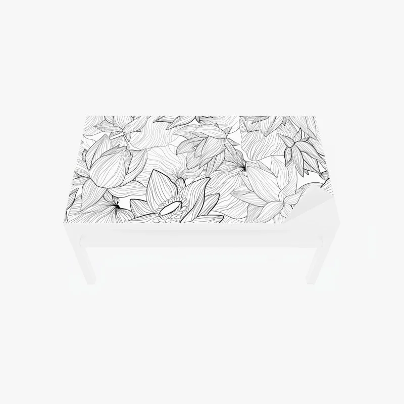 Naklejka na biurko i stół delikatny rysunek lotosu w czerni i bieli