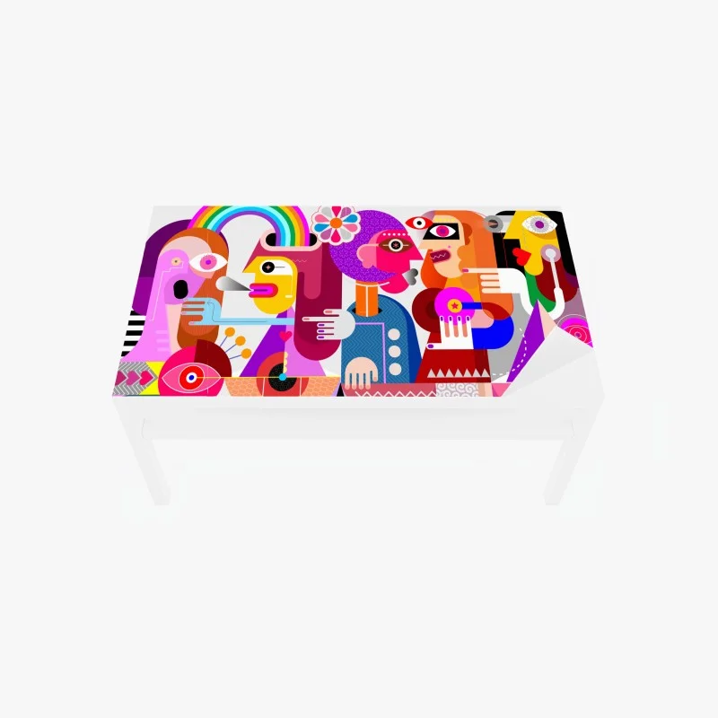 Naklejka na biurko i stół mężczyzna z tęczą jadący na geometrycznym ptaku