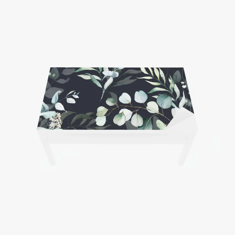 Naklejka na biurko i stół wzór botaniczny eukaliptusa w akwareli na ciemnym tle