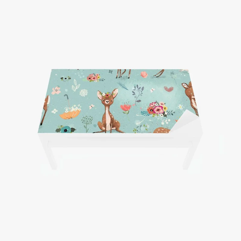 Naklejka na biurko i stół pastelowy wzór leśnych sarenek i królików