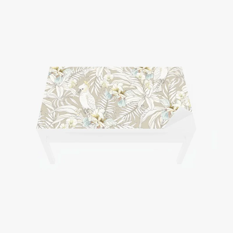 Naklejka na biurko i stół tropikalny wzór z kakadu i kwiatami