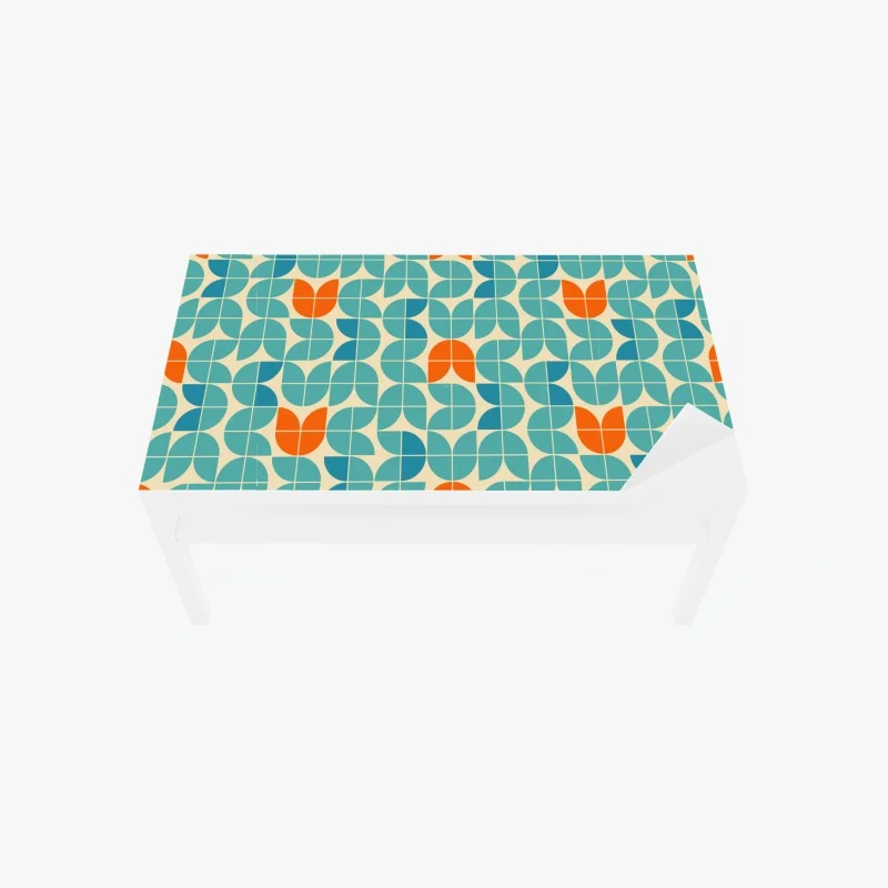 Naklejka na biurko i stół retro geometryczny wzór kafelkowy w turkusie i pomarańczy