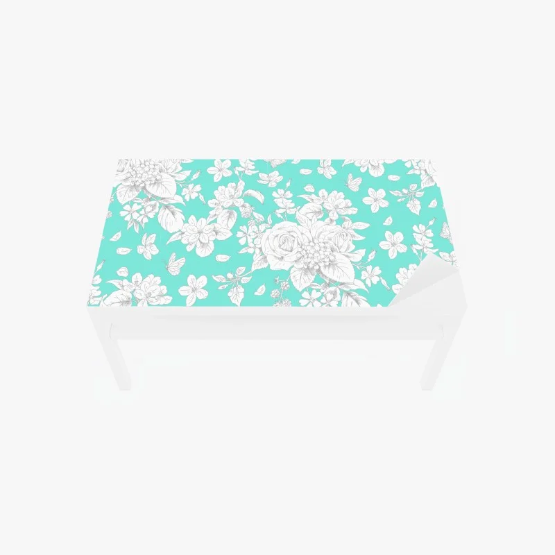 Naklejka na biurko i stół turkusowy wzór botaniczny z kwiatami