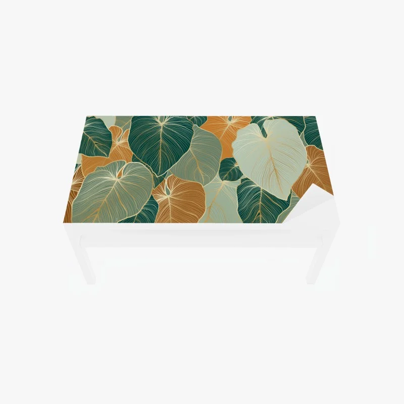 Naklejka na biurko i stół turkusowy i złoty botaniczny wzór liści