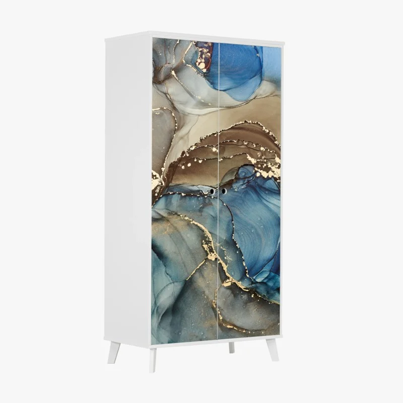 Naklejka na szafę abstrakcja w odcieniach niebieskiego i złota