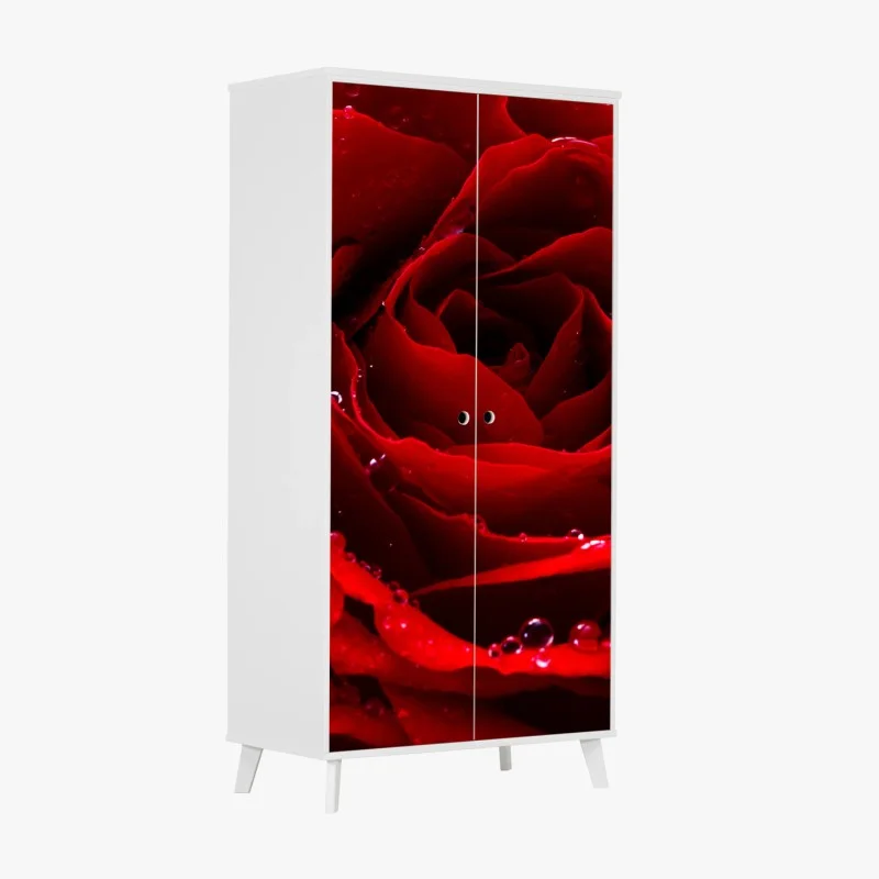 Naklejka na szafę żywa czerwona róża - zbliżenie