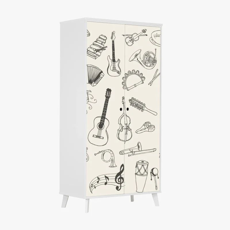 Naklejka na szafę ręcznie rysowane instrumenty muzyczne kolaż