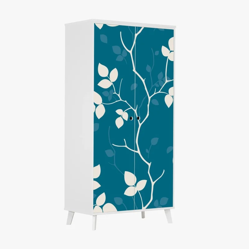 Naklejka na szafę turkusowy botaniczny wzór liści