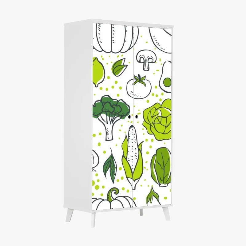 Naklejka na szafę wzór z zielonymi warzywami