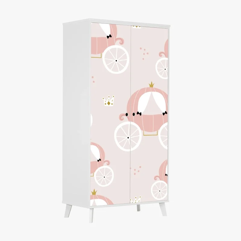 Naklejka na szafę różowy wzór z karetą księżniczki