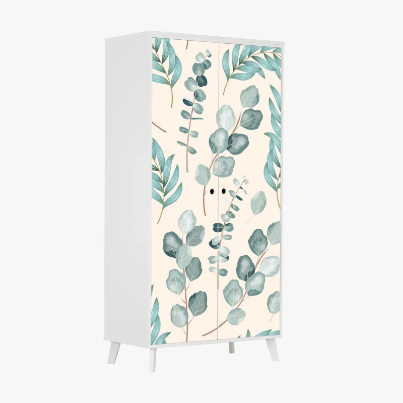 Naklejka na szafę pastelowy wzór liści eukaliptusa