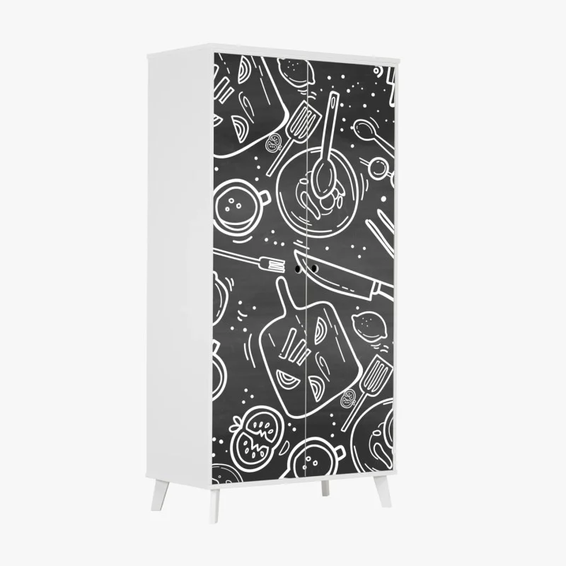 Naklejka na szafę kuchenny wzór tablicowy z doodlami