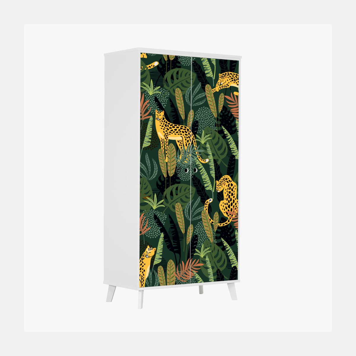 Naklejka na szafę tropikalny wzór z lampartami – Wallissimo®