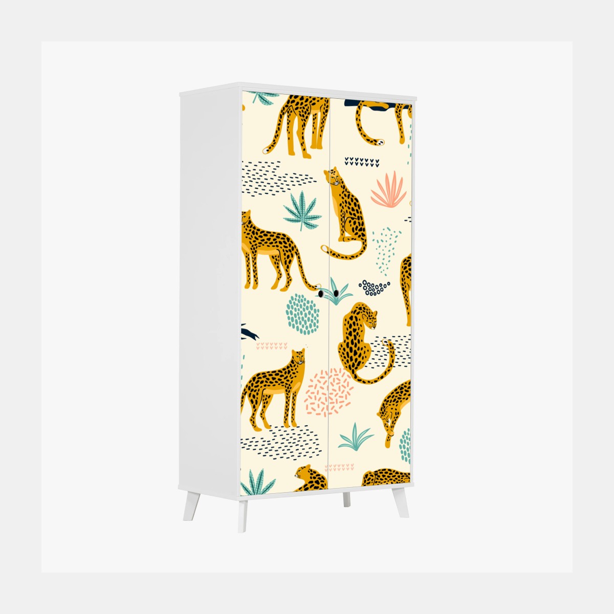 Naklejka na szafę wzór z gepardami w pastelowych tonach – Wallissimo®