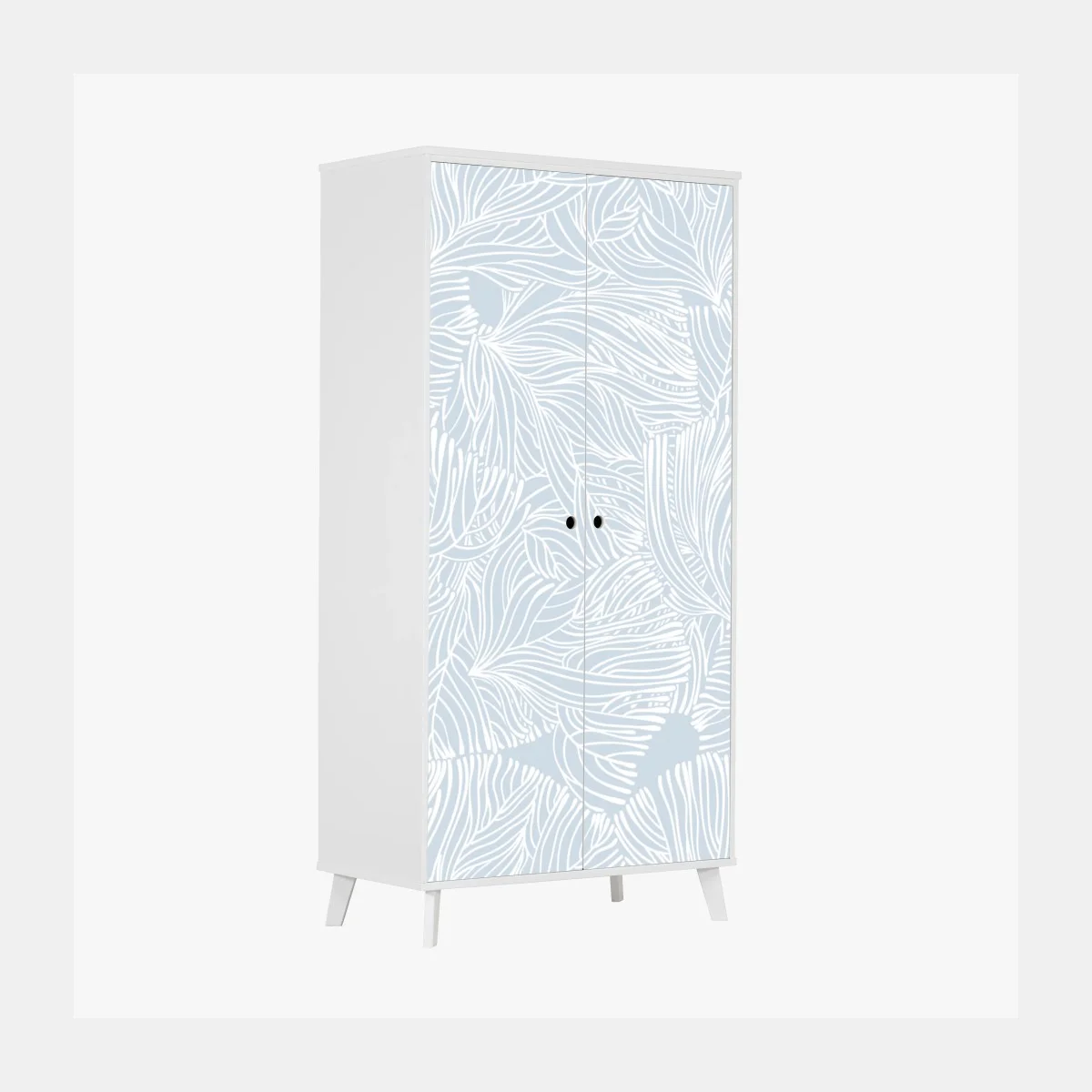 Naklejka na szafę delikatny niebieski wzór botaniczny – Wallissimo® Naklejka na szafę delikatny niebieski wzór botaniczny – Wallissimo®