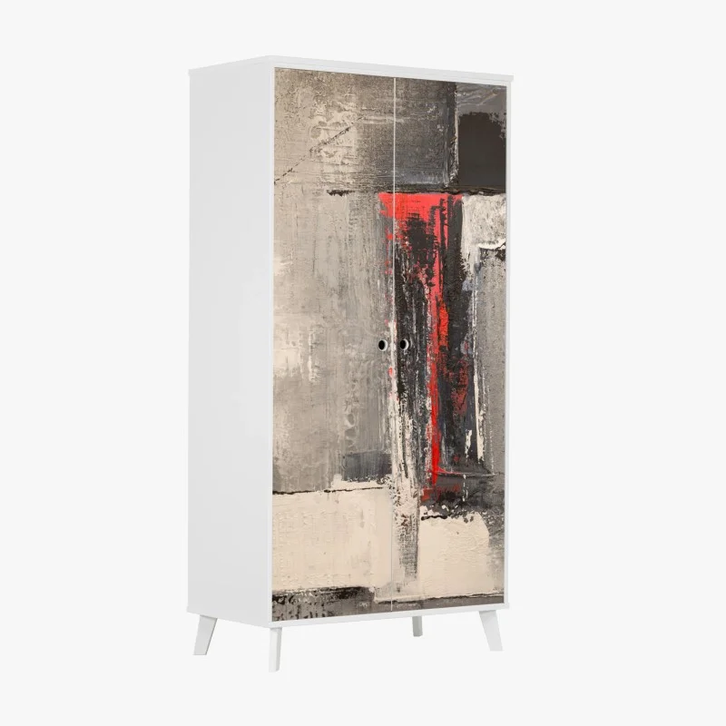 Naklejka na szafę teksturalna abstrakcja z czerwonym akcentem