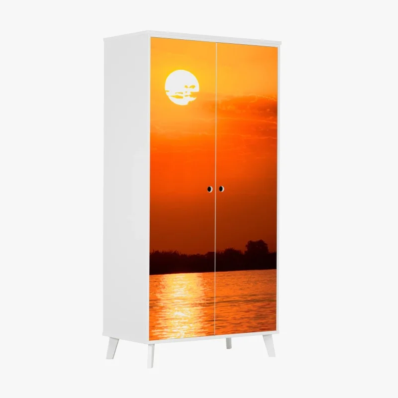 Naklejka na szafę złoty zachód słońca nad spokojnym jeziorem