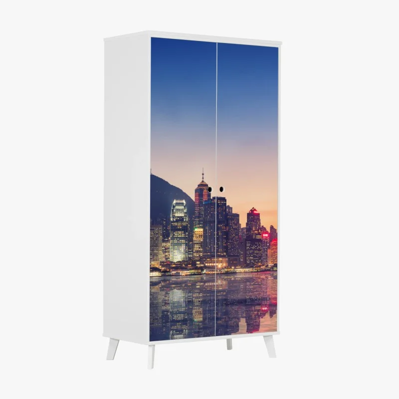 Naklejka na szafę Hongkong panorama miasta o zmierzchu