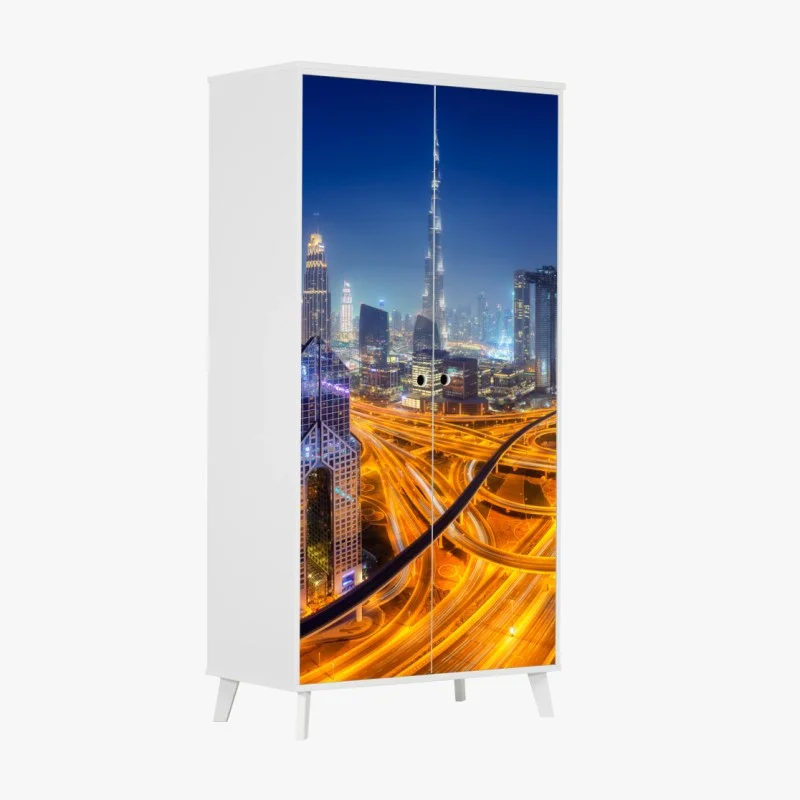 Naklejka na szafę panorama nocnego Dubaju