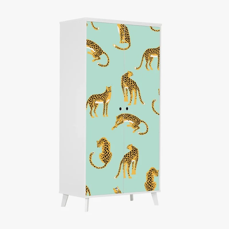 Naklejka na szafę zabawny wzór gepardów na turkusowym tle