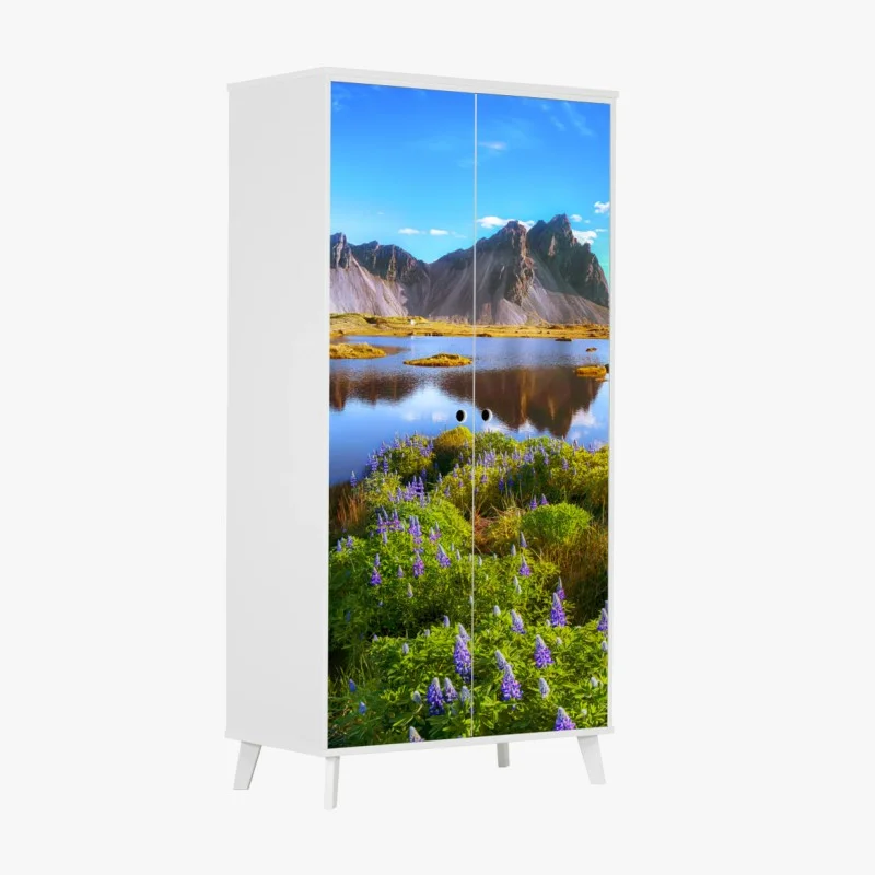 Naklejka na szafę żywe łubinowe łąki przy Vestrahorn, Islandia