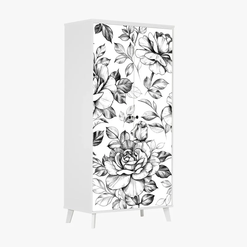 Naklejka na szafę ręcznie rysowany wzór róż