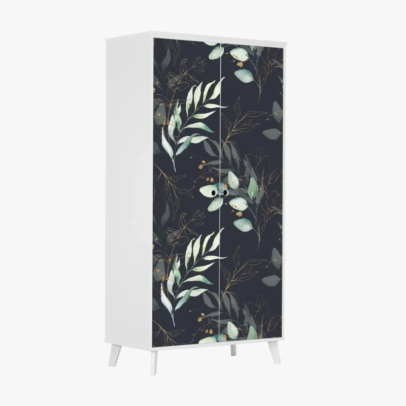 Naklejka na szafę akwarelowe liście eukaliptusa na ciemnym tle